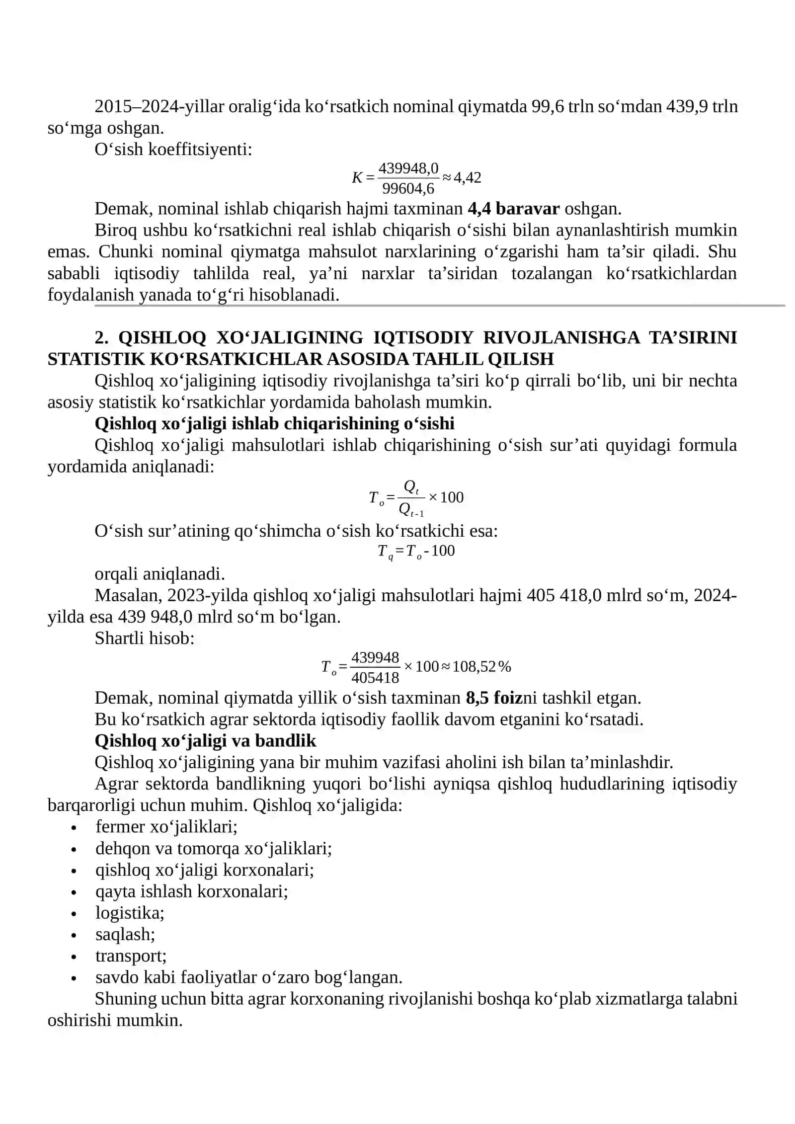QISHLOQ XO‘JALIGINING IQTISODIY RIVOJLANISHDAGI AHAMIYATINI STATISTIK MA’LUMOTLAR ASOSIDA BAHOLASH 4