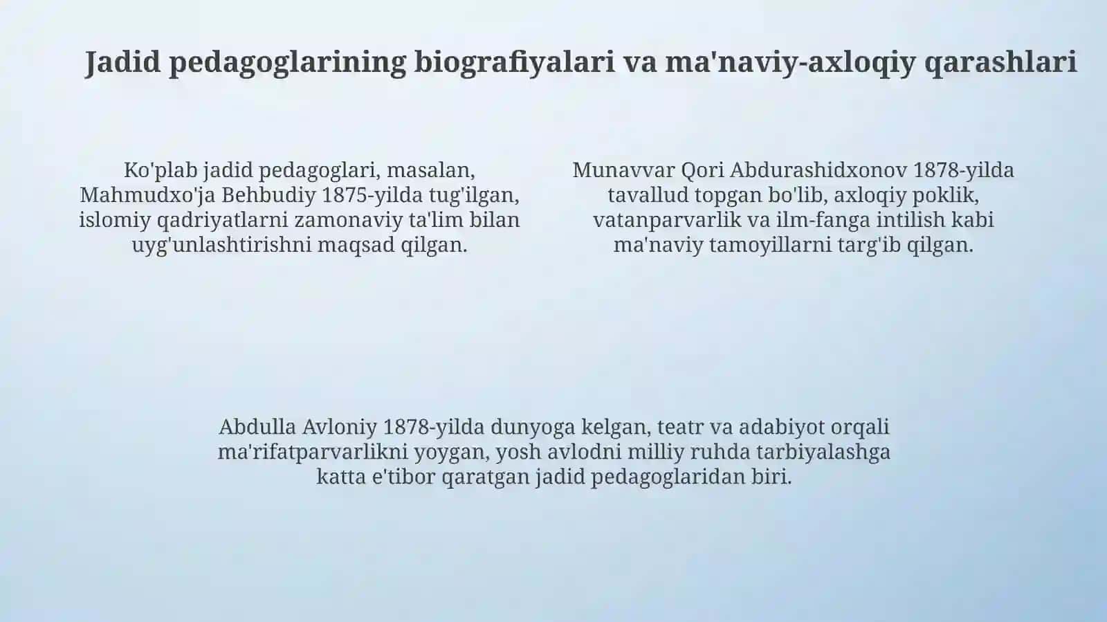 Jadid marifatparvarlarining o'lka ijtimoiy-manaviy hayotiga tutgan o'rni 4
