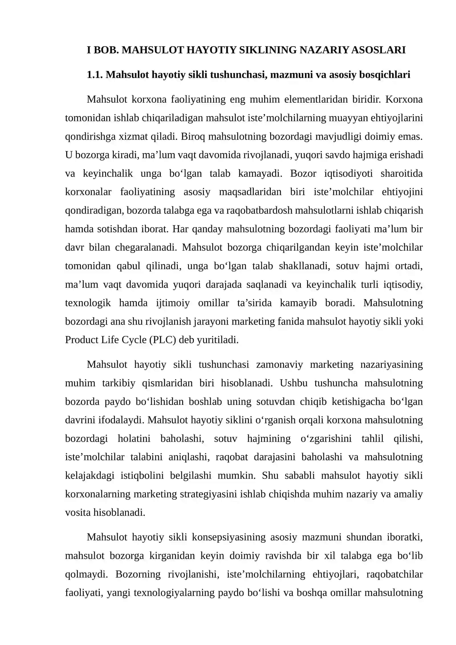 MAHSULOT HAYOTIY SIKLI (PLC) BOSQICHLARIGA MOS STRATEGIYA 4
