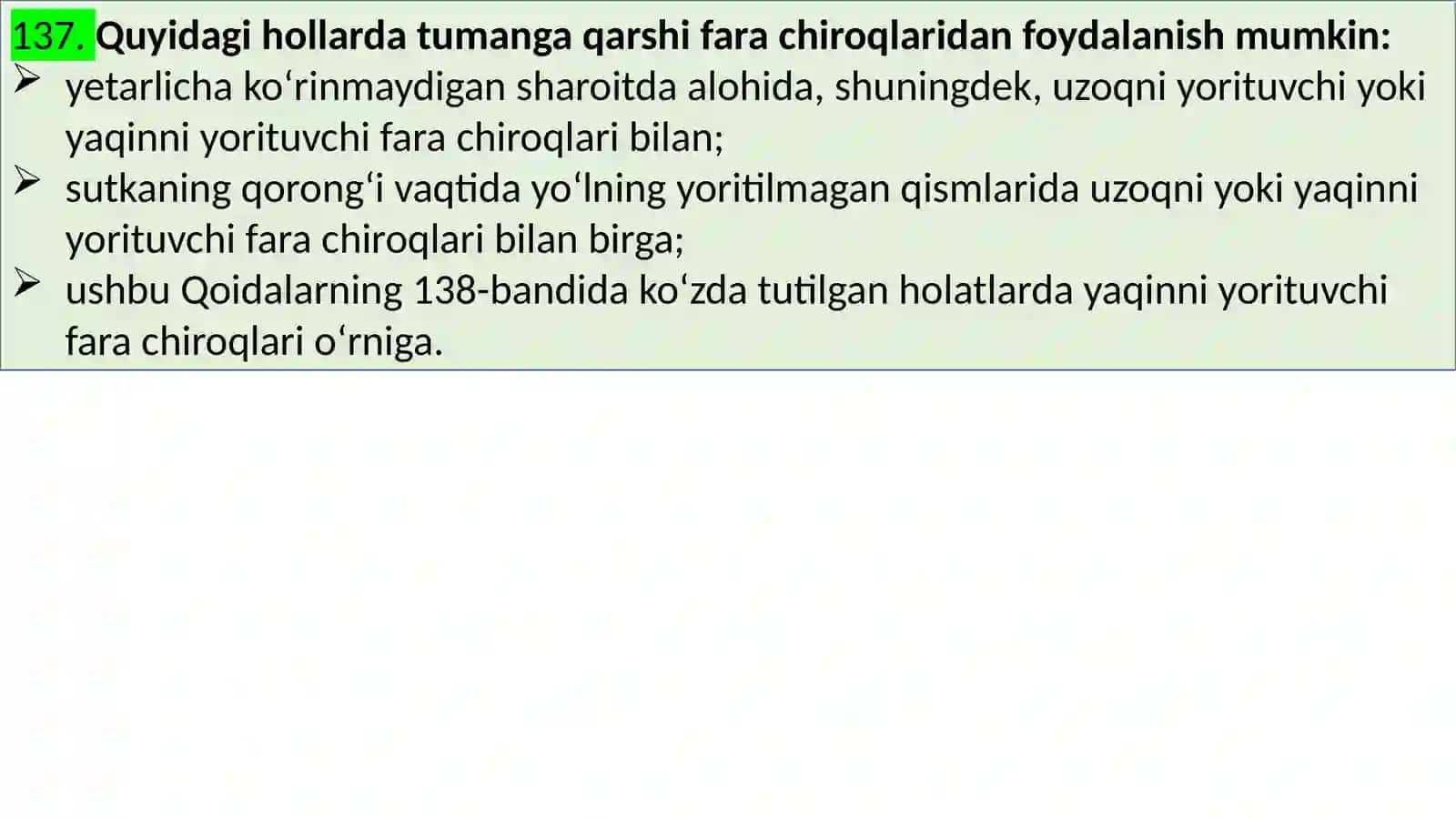 Sutkaning qorongʻi vaqtida vaye tayancha koʻrinmaydigan sharoitda yoritishasboblaridan foydalanish 4