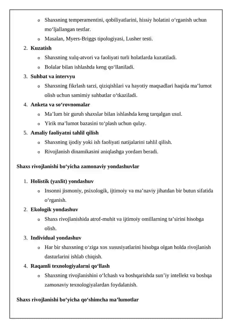 Shaxs rivojlanishining umumiy qonunlari, uning tashxisi to’g’risida g’oyalar 4