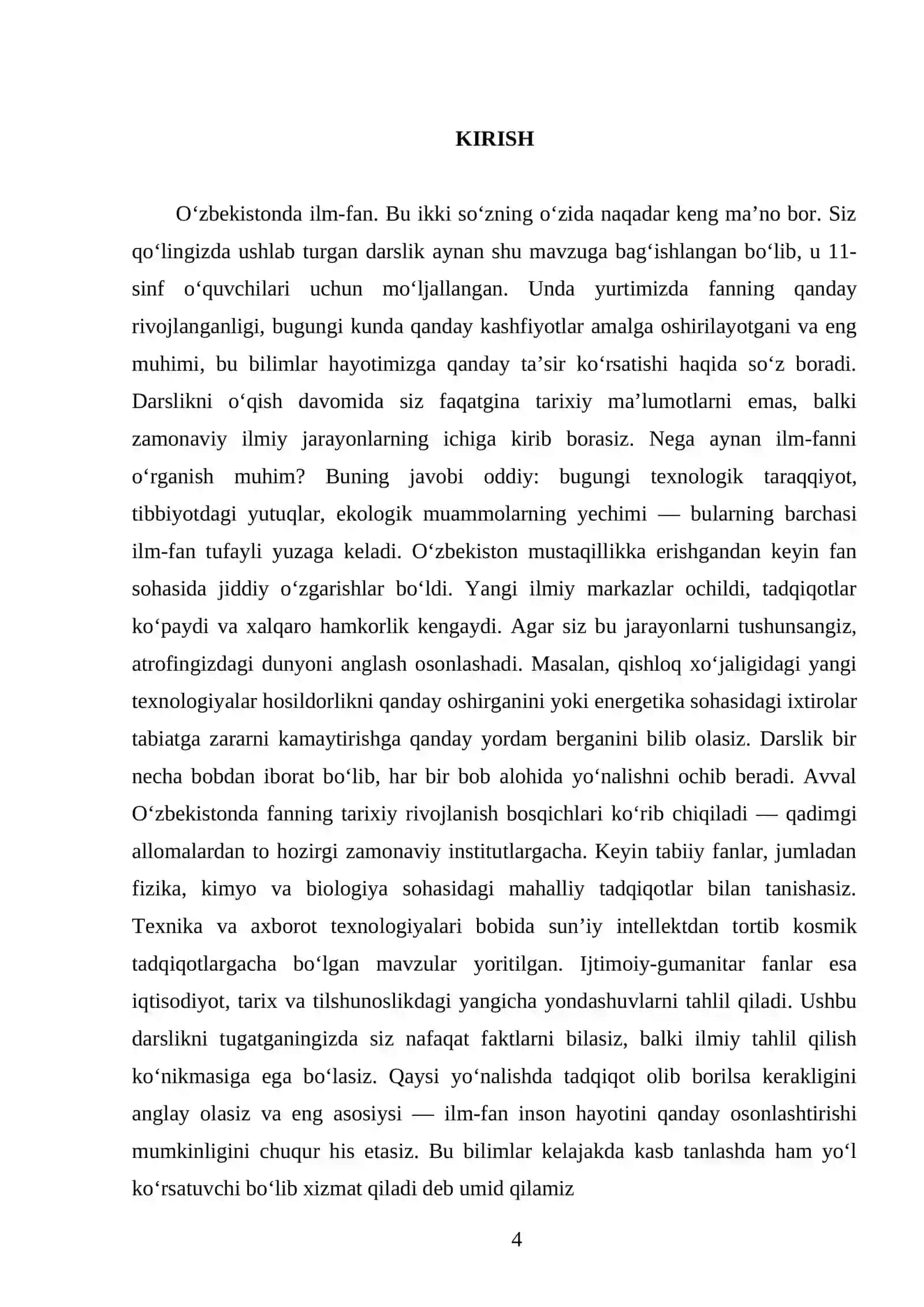 O‘ZBEKISTONDA ILM-FAN 11- SINF 4