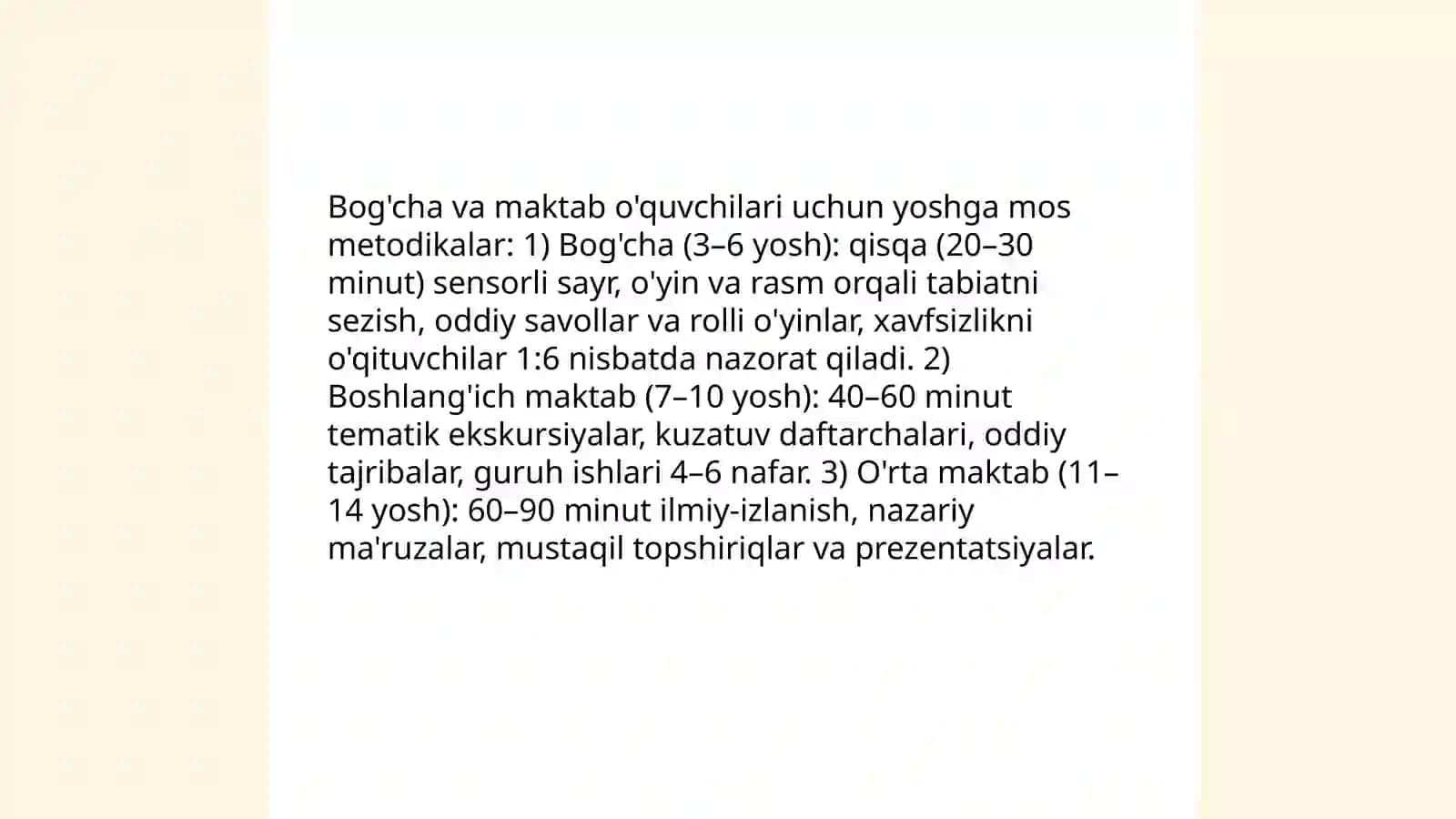 Tabiat bilan tanishtrshda ekskursya va ularning turli metodikasi haqda bilimlarni takomillashtirish 4