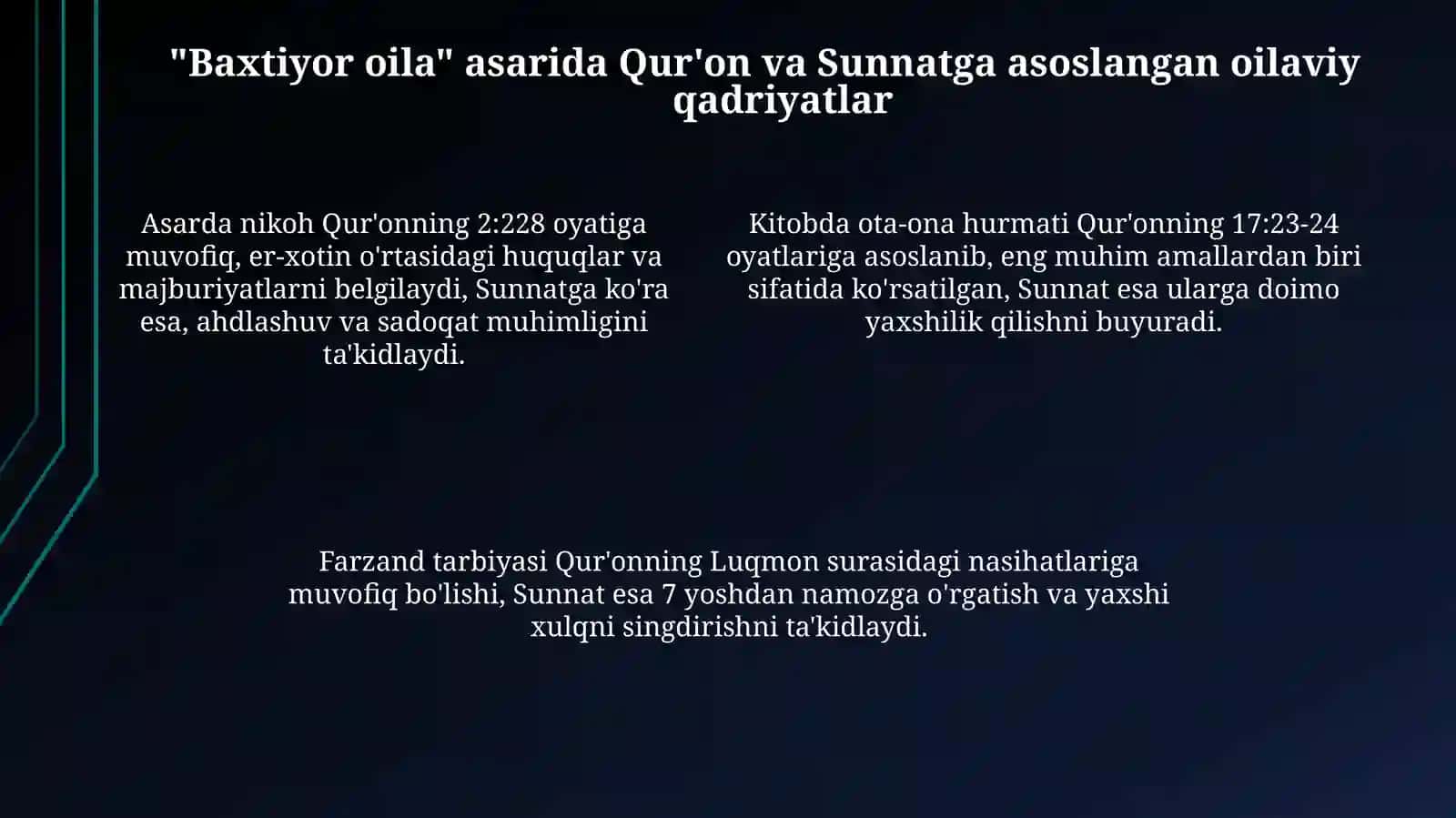 "Baxtiyor Oila" asarida Islomiy Qadriyatlar Talqini 4