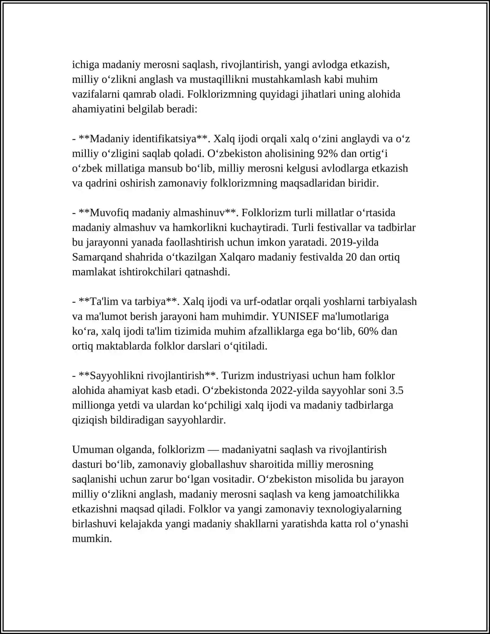 FOLKLORIZM TUSHUNCHASI. INDIVIDUAL IJODKORNING XALQ OG‘ZAKI IJODIDAN FOYDALANISH MAHORATI 4