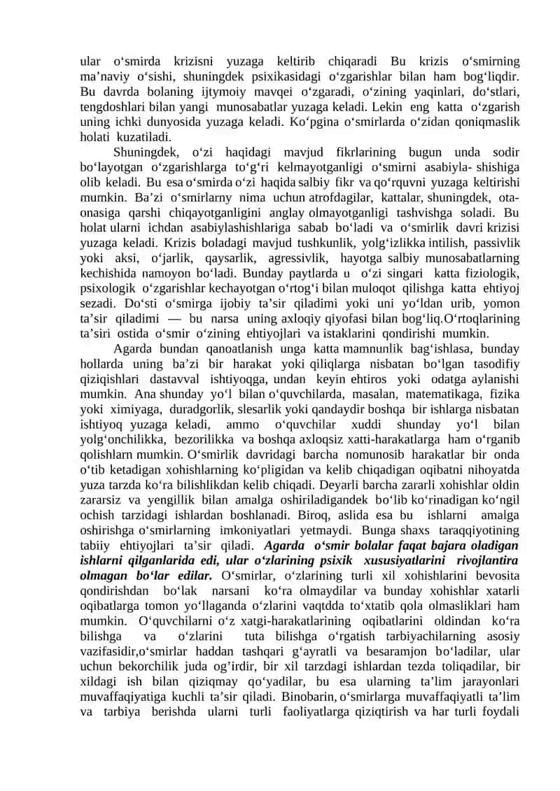 O’SMIRLIK DAVRI. O’SPIRINLIK DAVRI. YETUKLIK DAVRI PSIXOLOGIYASI 4