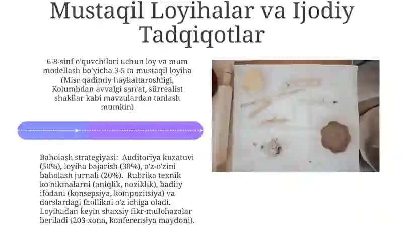 Plastilin va loy bilan ishlash darslarini tashkil etish metodikasi 4