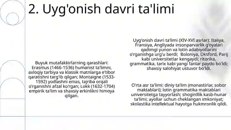 Tarbiyaning tarixiy shakllari. Buyuk allomalarning tarbiya haqidagi qarashlari 4