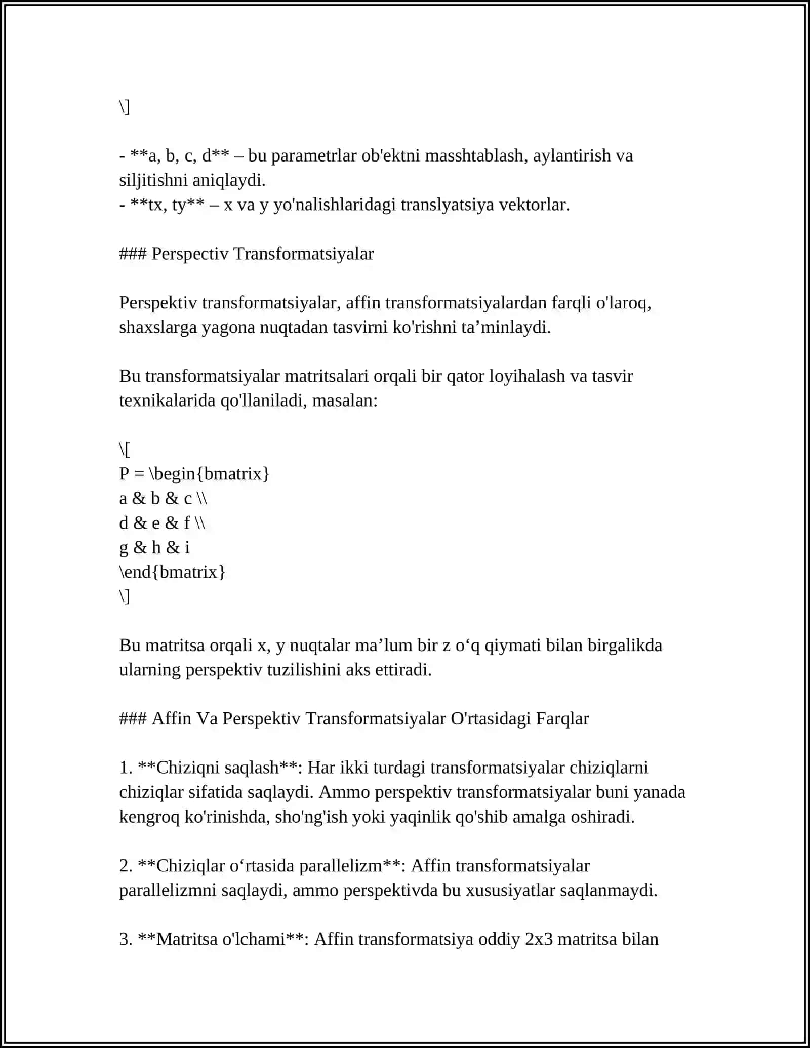 IKKI TEKISLIKNING PERSPEKTIV AFFIN MOSLIGI. TEKISLIKDAGI PERSPEKTIV-AFFIN MOSLIK. PERSPEKTIV-AFFIN MOSLIKNING BOSH YO'NALISHI 4