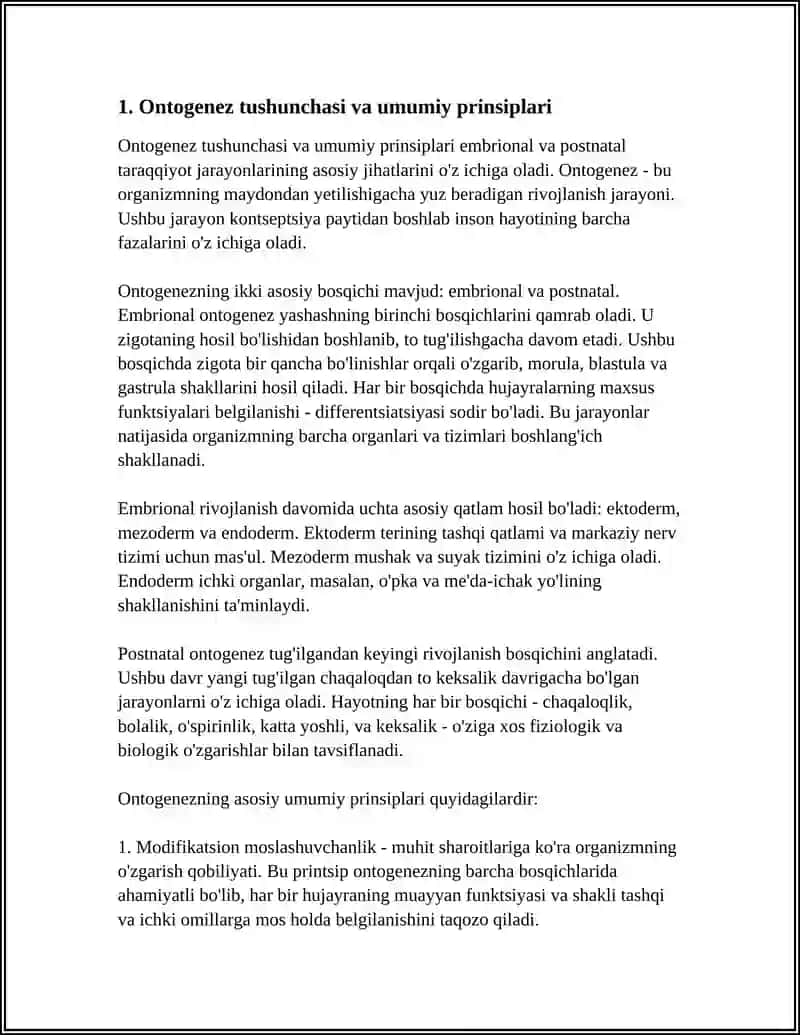 ONTOGENEZ. EMBRIONAL TARAQQIYOTNING XISUSIYATLARI POSTNATAL ANTAGENEZNING ASASIY DAVRLARI 4