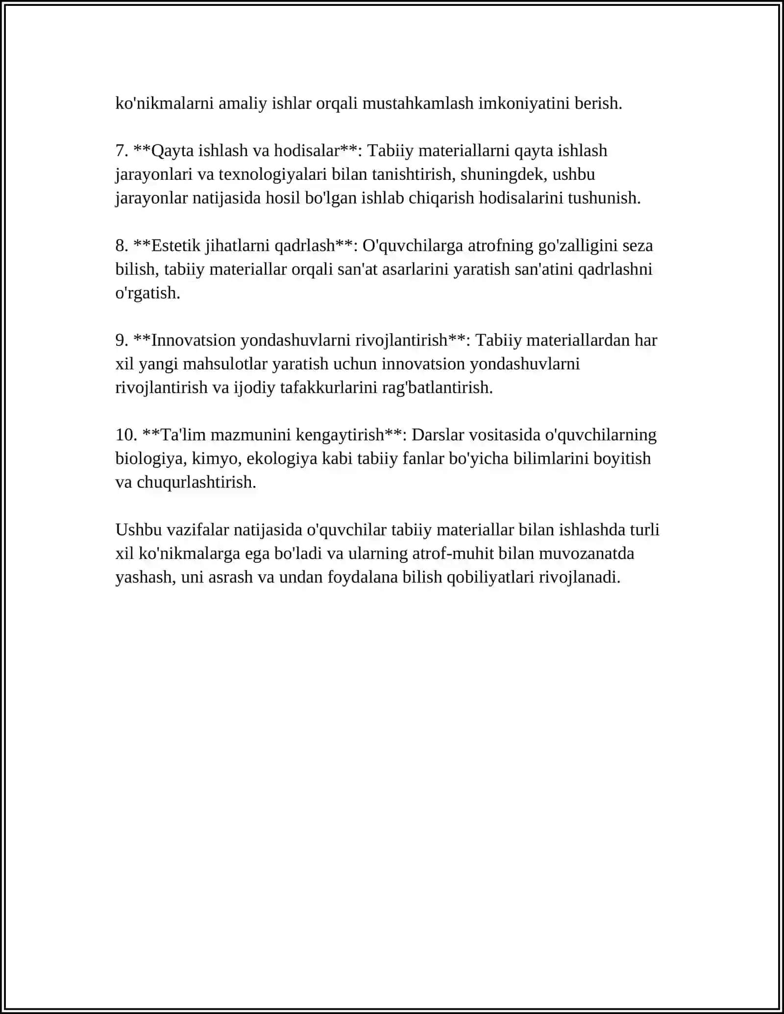 TABIIY MATERIALLAR BILAN ISHLASH DARSINING MAZMUNI 4