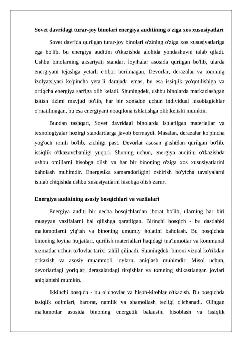 Mavzu: Sovet qurilishidagi namunaviy turar joy binosi energauditi otkazish metodikasi 4
