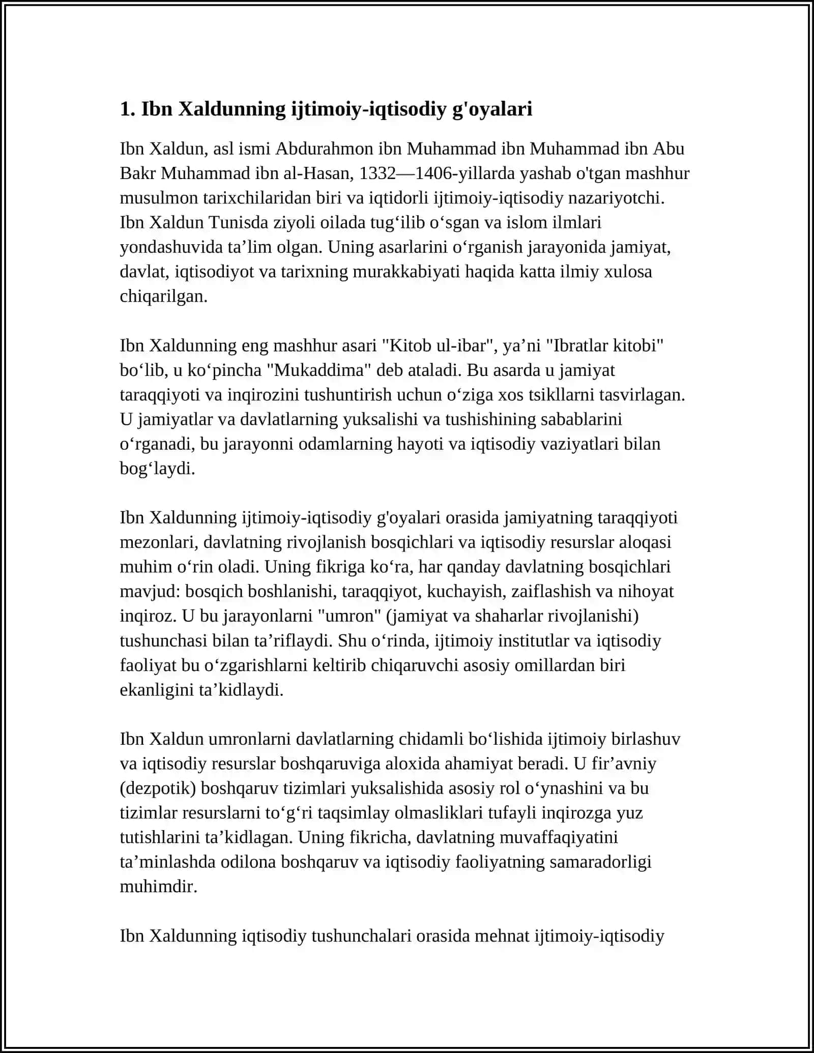 ARAB MAMLAKATLARIDAGI FEODALIZMNING IQTISODIY G'OYALARI: IBN XALDUN QARASHLARI 4