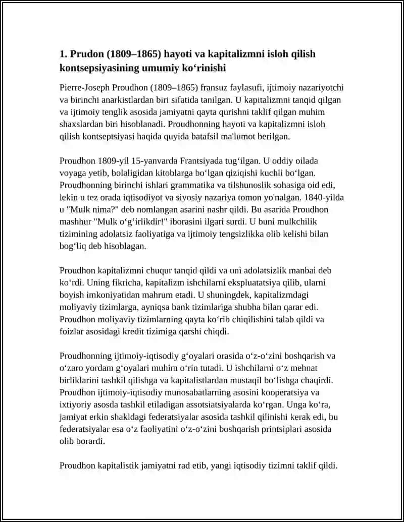 PRUDON 1809 1865 KAPITALIZIMNI ISLOH QILISH KANSEPSIYASI QIYMATINING ABADIY ĞOYASI BELGILANGAN QIYMAT 4