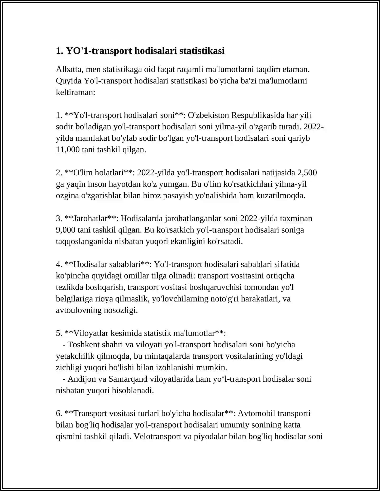 YO'1-TRANSPORT HODISASI (YTH) HAQIDAGI AXBOROT BERISH TIZIMI TAHLILI 4