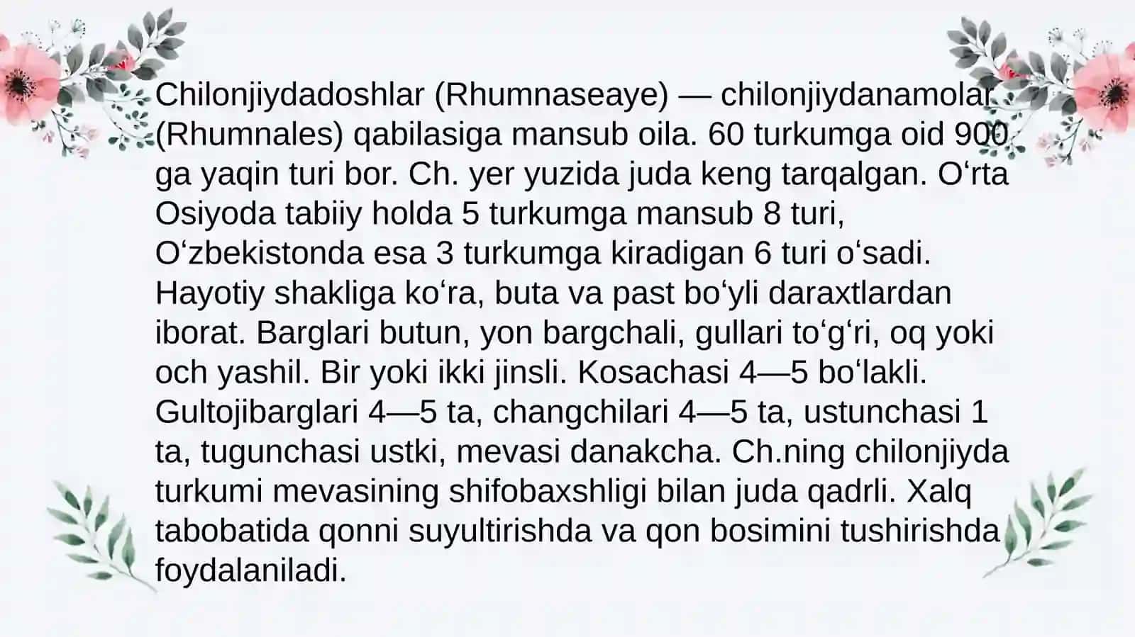 Moʻydinova Shodiyaxonning Oʻsimliklar florasi va sistematinkasi 4