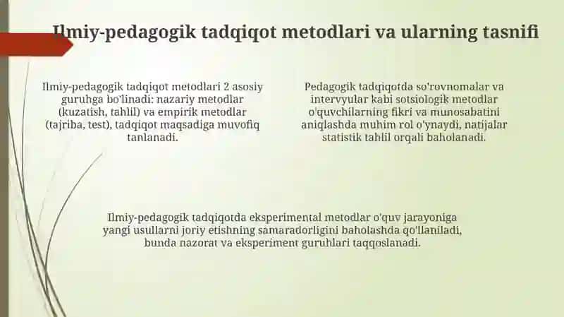 Ilmiy pedagogik tadqiqotlar metodologiyasi va tadqiqod usullari 4