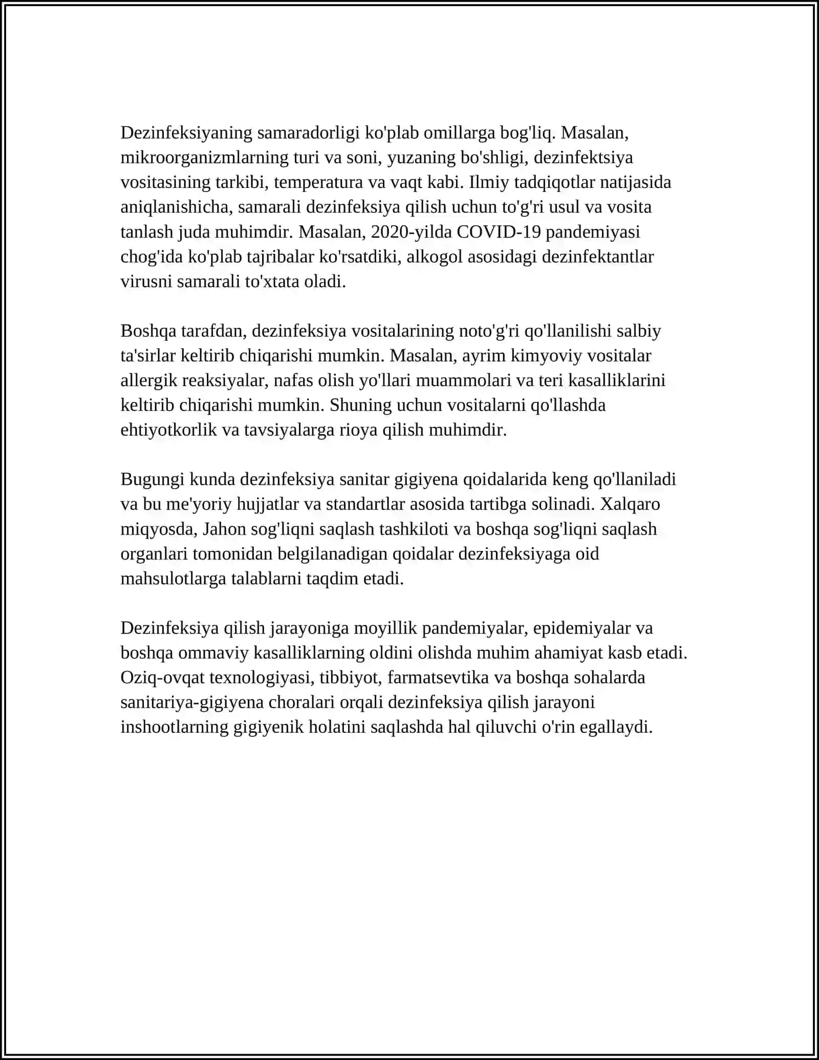 DEZINFEKSIYA TURLARI. DEZINFEKSIYA TASNIFI. ASBOB-ANJOMLAR DEZINFEKSIYASI 4