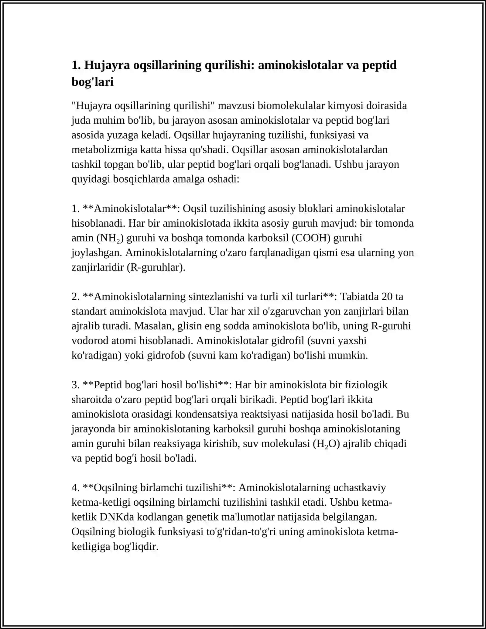 HUJAYRANING OQSILLAR. UGLEVODLAR. YOG'LAR TARKIBI 4
