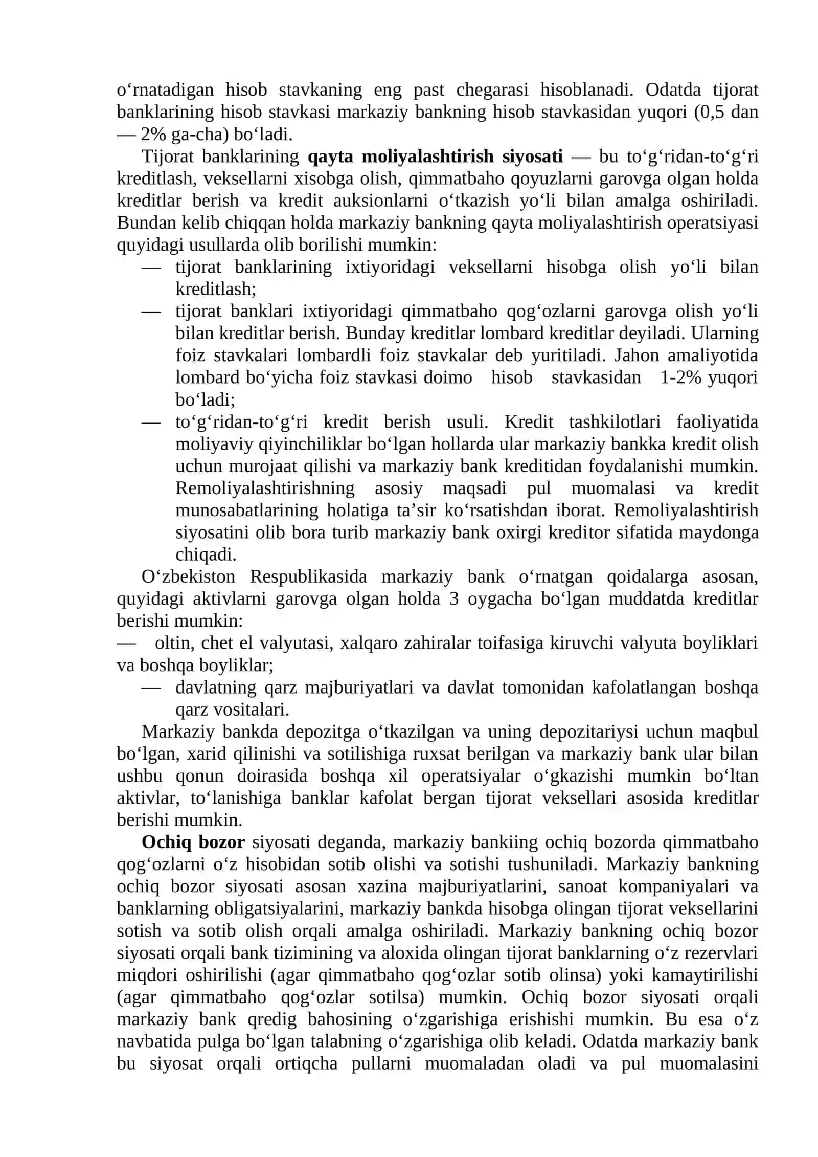 O‘zbekiston Respublikasi Markaziy banki: Pul-kredit siyosatini amalga oshirishdagi roli va funksiyalari 4
