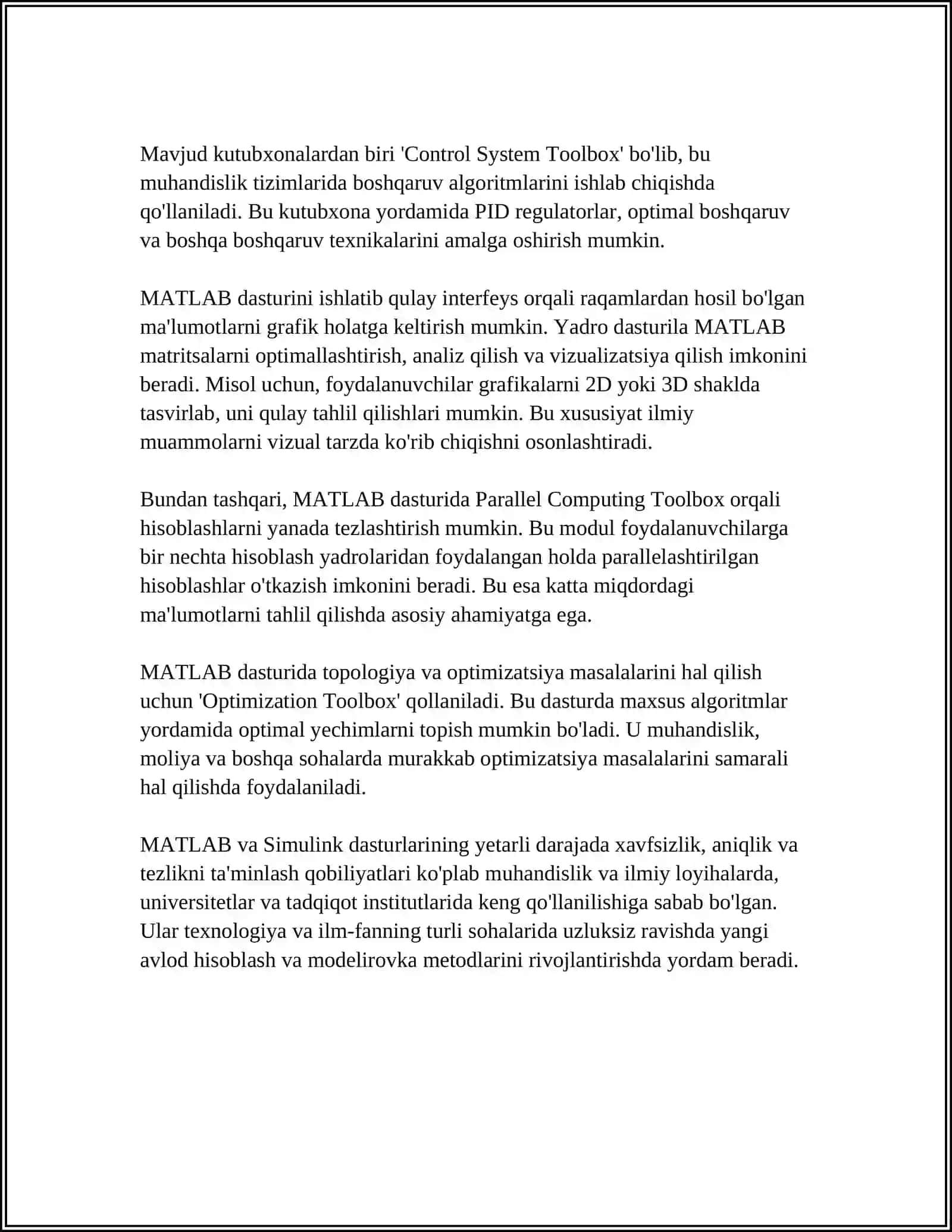 MUSTAQIL ISH Mavzu: QOʻYILGAN MASALANING MATLAB DASTUR IMKONIYATLARIDAN FOYDALANIB YECHISH 4