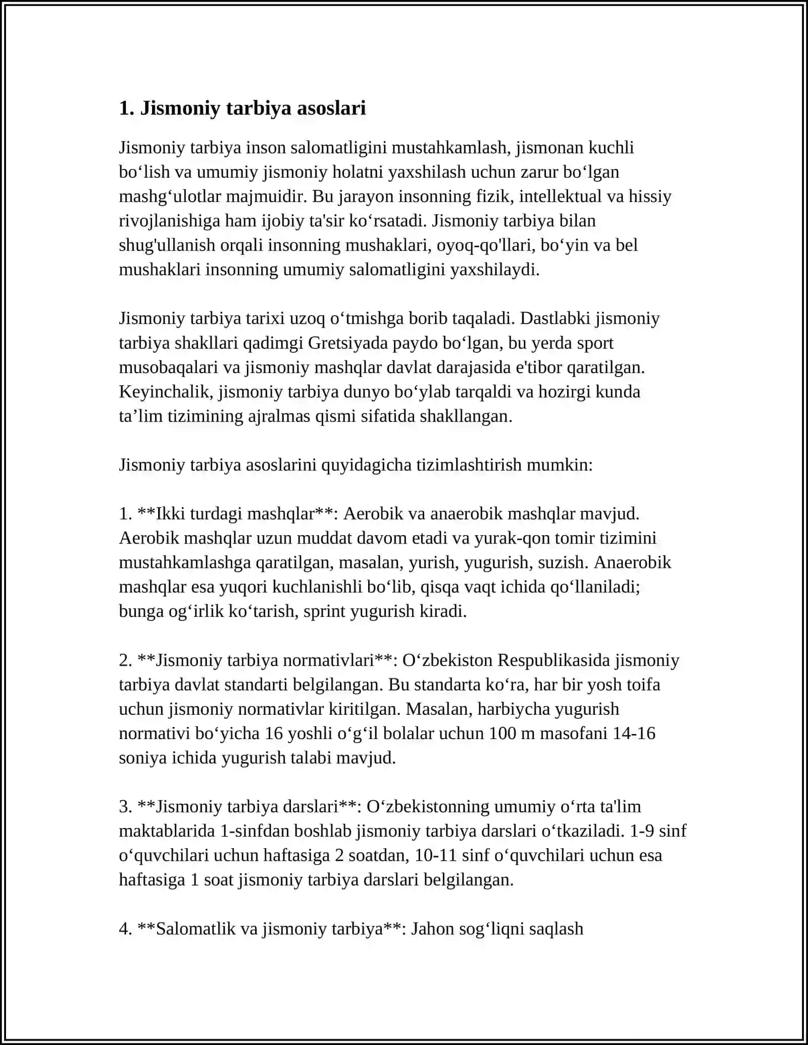 JISMONIY TARBIYA METODLARI. NAZARIYA VA AMALIYOT 4