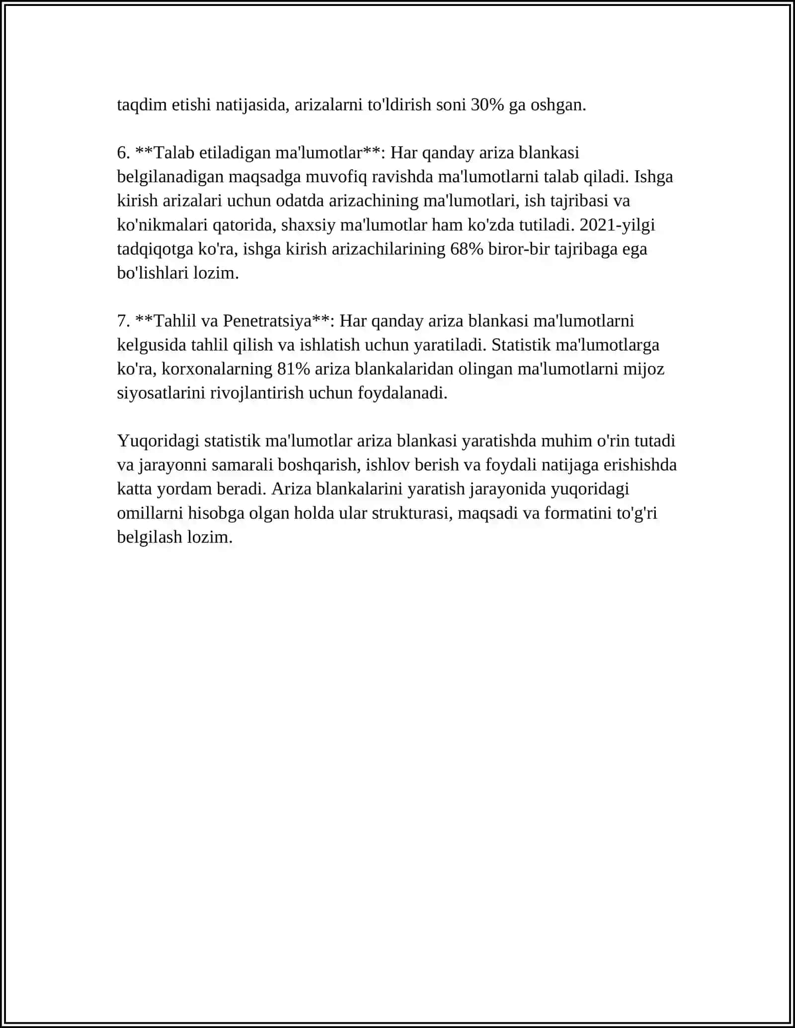 WORD MATN TAXRIRLAGICHIDA TURLI XIL BLANKALAR YARATISH (ARIZA, KASALLIK KARTASI, ANALIZLAR BLANKASI VA H.K.) 4