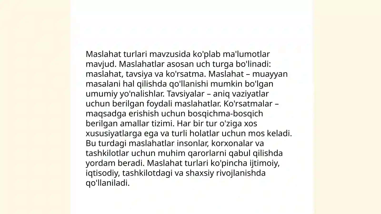 Maslahat turlari,qoidalari va maslahat berish ko'nikmalari 4