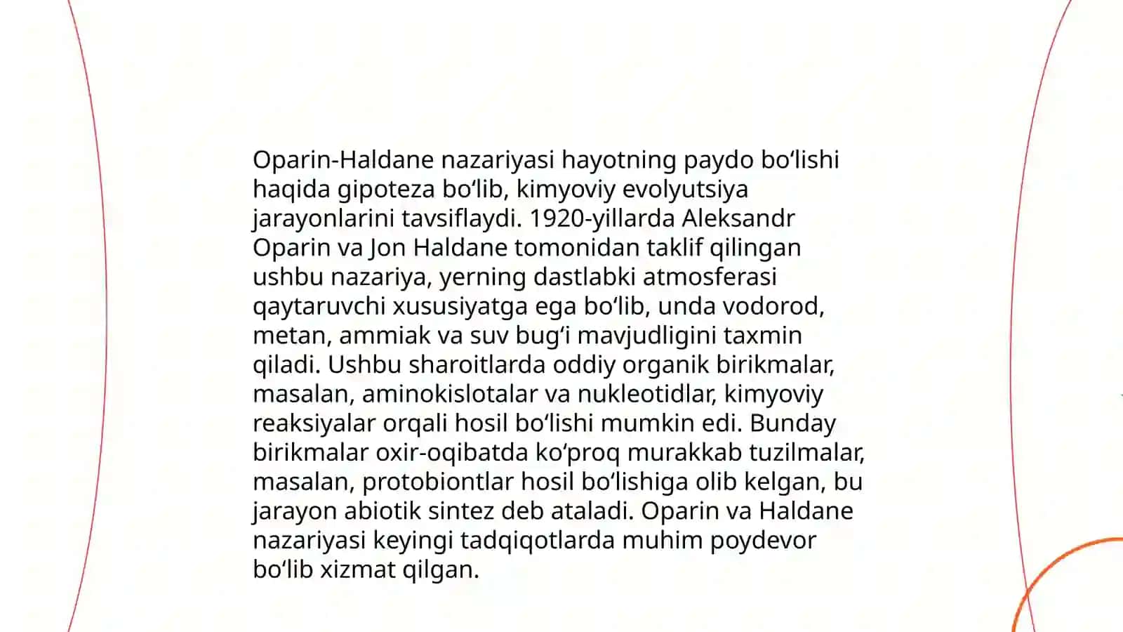 Yerda hayotning paydo bo‘lishi bilan tanishish. Yerda hayotning paydo bo‘ldi biokimyoviy faraz 4