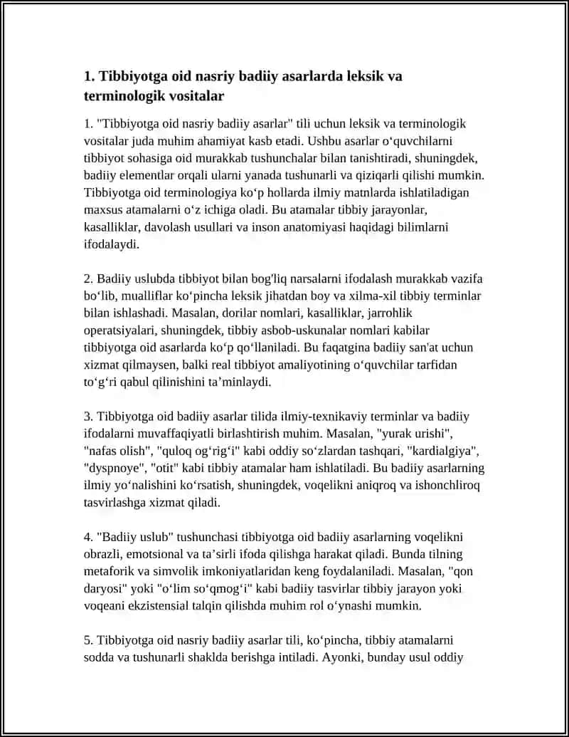 BADIIY USLUB. TIBBIYOTGA OID NASRIY BADIIY ASARLAR TILI 4