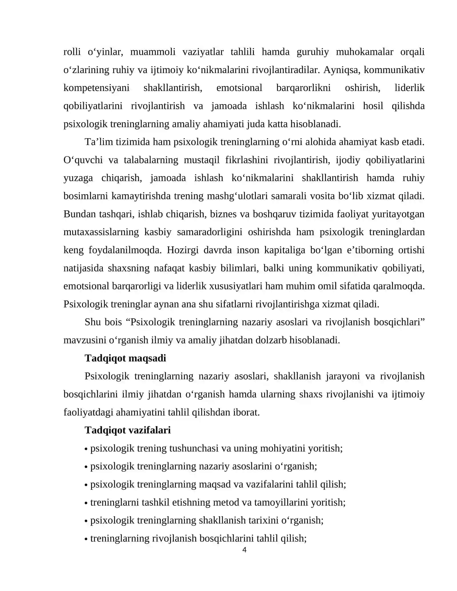 Psixologik treninglarning nazariy asoslari va rivojlanish bosqichlari 4