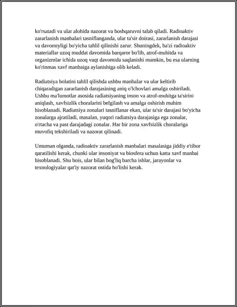 RADIOAKTIV ZARARLANISH MANBALARI. RADIOTSION HOLAT. ZONALAR TAVSIFI 4