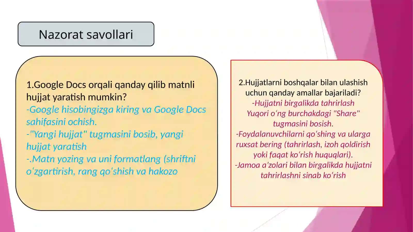 Google xizmatlari hujjatlarni yaratish 4