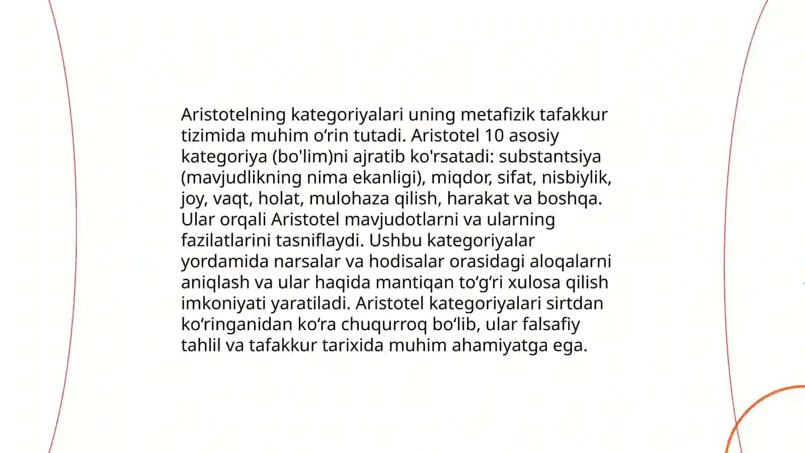 Aristotel, Farabiy va Elkand ontologiyasida kategoriyalarning tasnifi 4