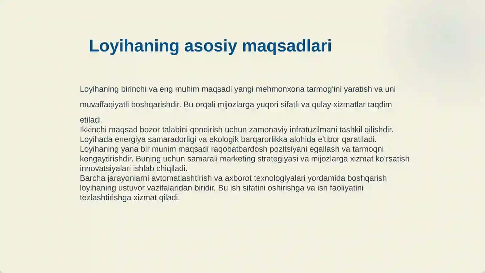 MEHMONXONA TARMOGʻI LOYIHASINI LOYIHALASHTIRISH VA ISHLAB CHIQARISH 4