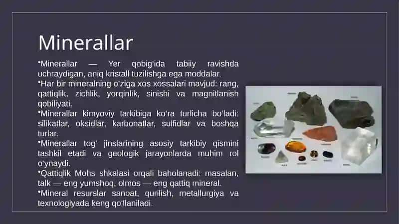 Yer Taraqqiyoti, Minerallar, Tog‘ Jinslari va Relyef Tizimlarining Umumiy Tahlili 4