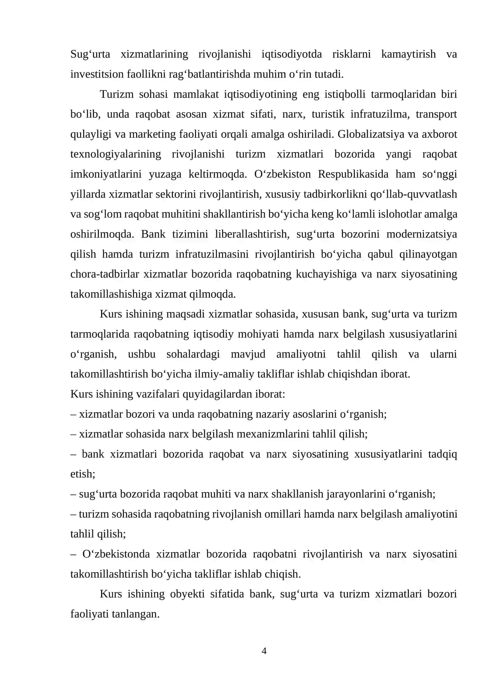 Xizmatlar sohasida raqobat va narx belgilash xususiyatlari 4