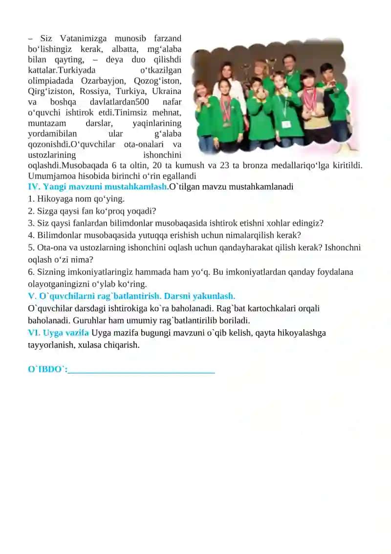 3-sinflar Tarbiya fanidan ishlanmalar tayyorlashda foydalanilgan yillik taqvim rejasi 4