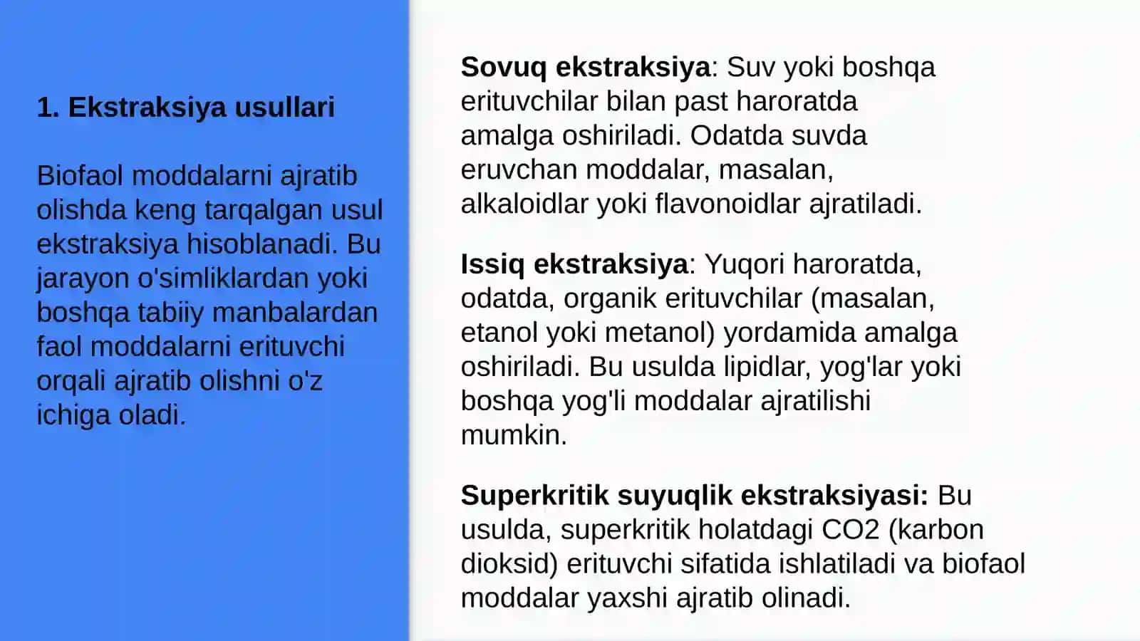 Biofaol moddalarni ajratib olish va tozalash usullari 4