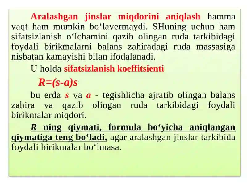 Rudani qazib olishda sifat yo‘qotilishinianiqlash 4