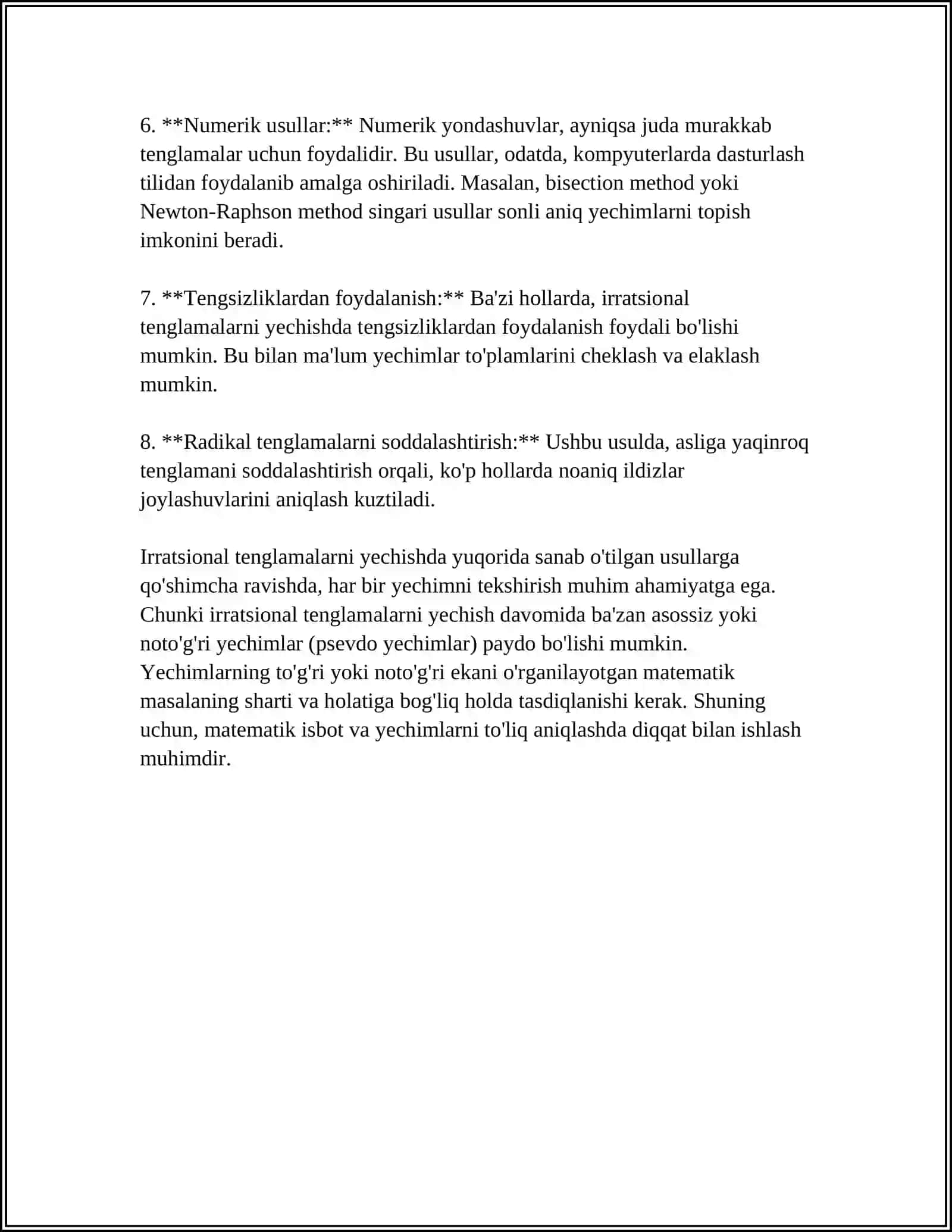 MUSTAQIL ISH Mavzu: IRROTSIONAL TENGLAMA VA TENGSIZLIKLAR 4