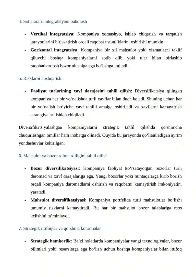 Diversifikatsiyalashgan kompaniyalarni strategik tahlil qilish 4