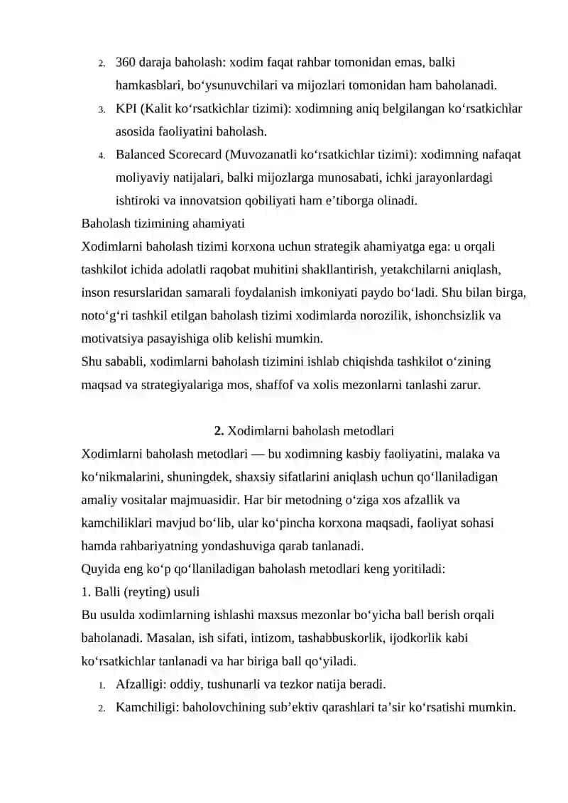 XODIMLARNI BAXOLASH TIZIMLARI VA METODLARINI O'RGANISH HAMDA MAVZUGA DOIR 3 TA MUOMMOLI VAZIYAT (KEYS) TAYYORLASH 4