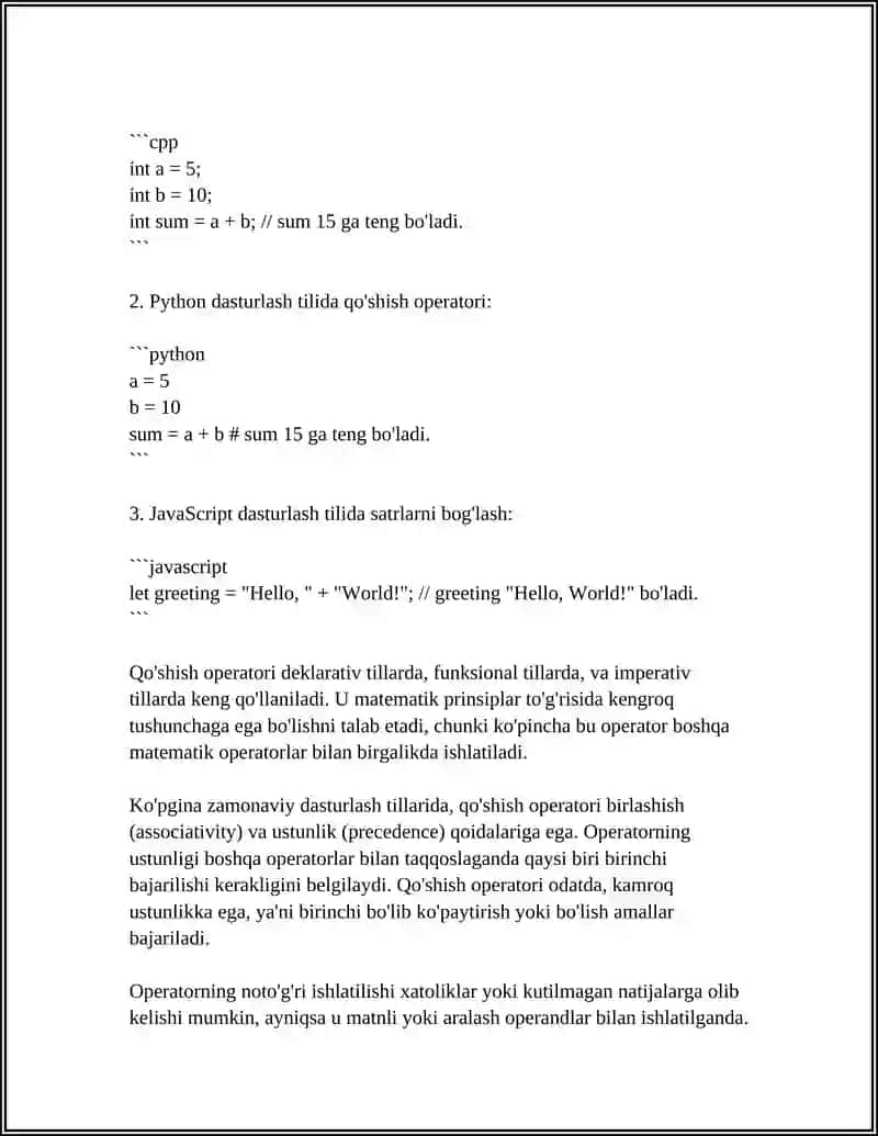 ARIFIMETIK OPERATORLAR VA ULARDAN FOYDALANISH 4