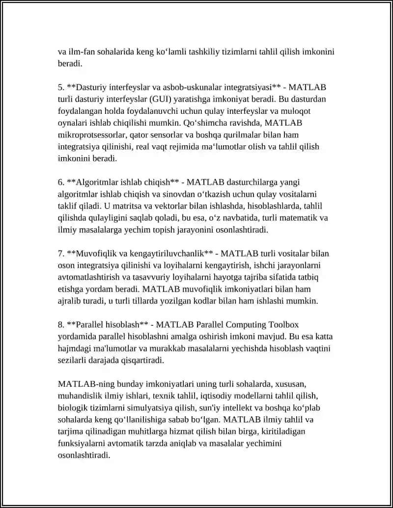 MATLAB HAQIDA UMUMIY TUSHUNCHALAR VA ULARDAN FOYDALANISH 4
