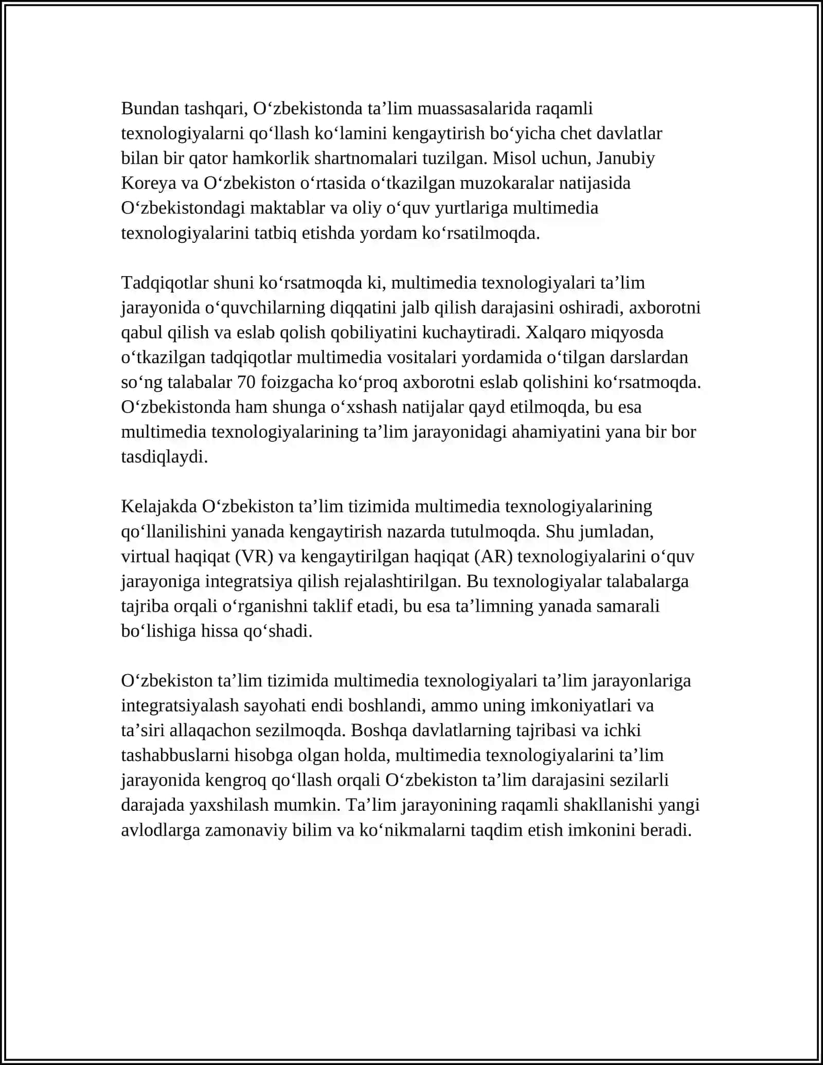 MAKTABGACHA TA’LIM TASHKILOTLARINING TA’LIM TARBIYA JARAYONIDA MULTIMEDIA TEXNOLOGIYASIDAN FOYDALANISHNI AMALGA OSHIRISH 4