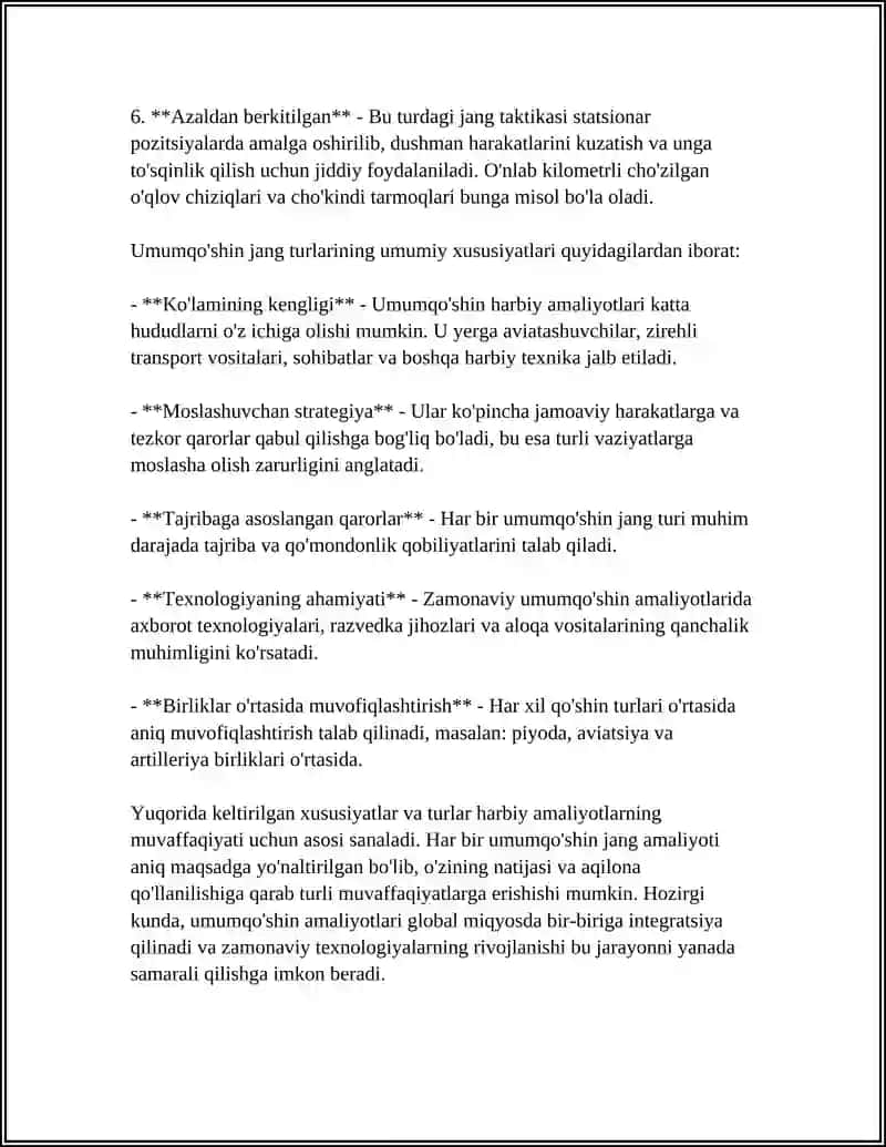 UMUMQÕSHIN JANG TURLARI VA ULARNING QISQACHA TAVSIFI 4