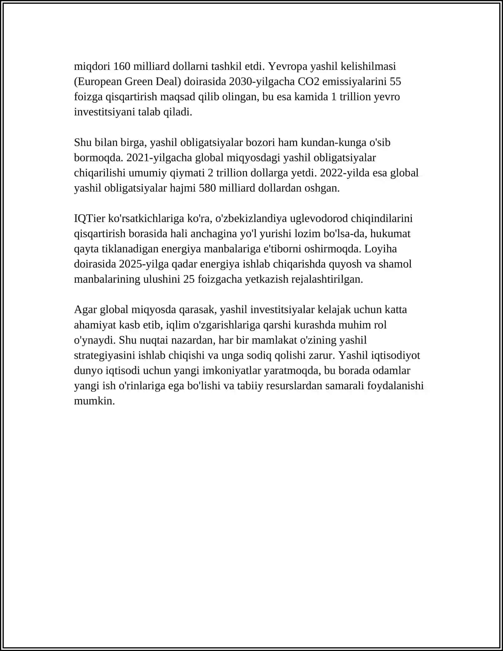 YASHIL LOYIHALAR"NI INVESTITSIYALASH YONALISHLARI VA DASTAKLARI 4