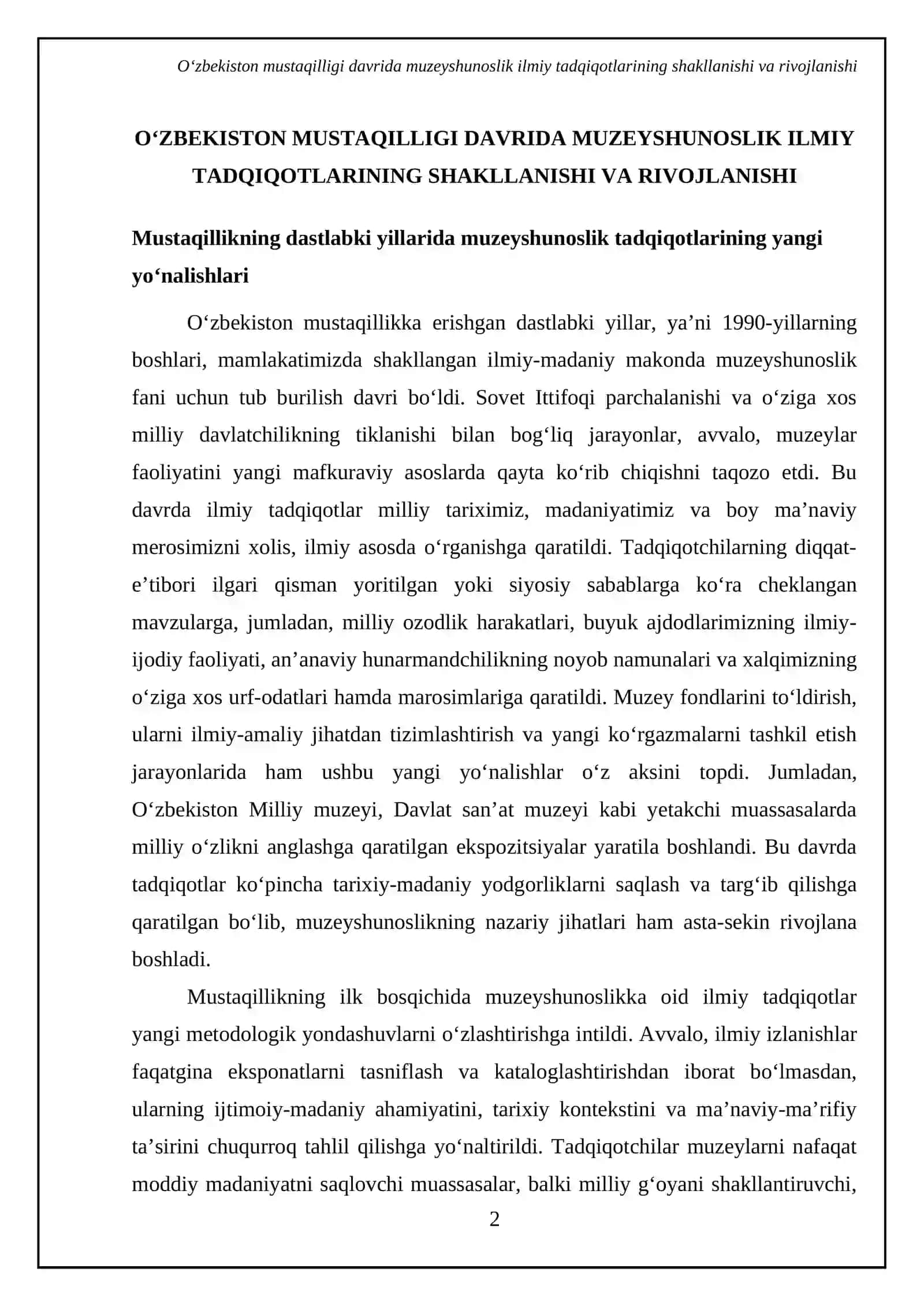 Mustaqillik yillarida muzeyshunoslik faniga oid ilmiy tadqiqotlarning olib borishi 4