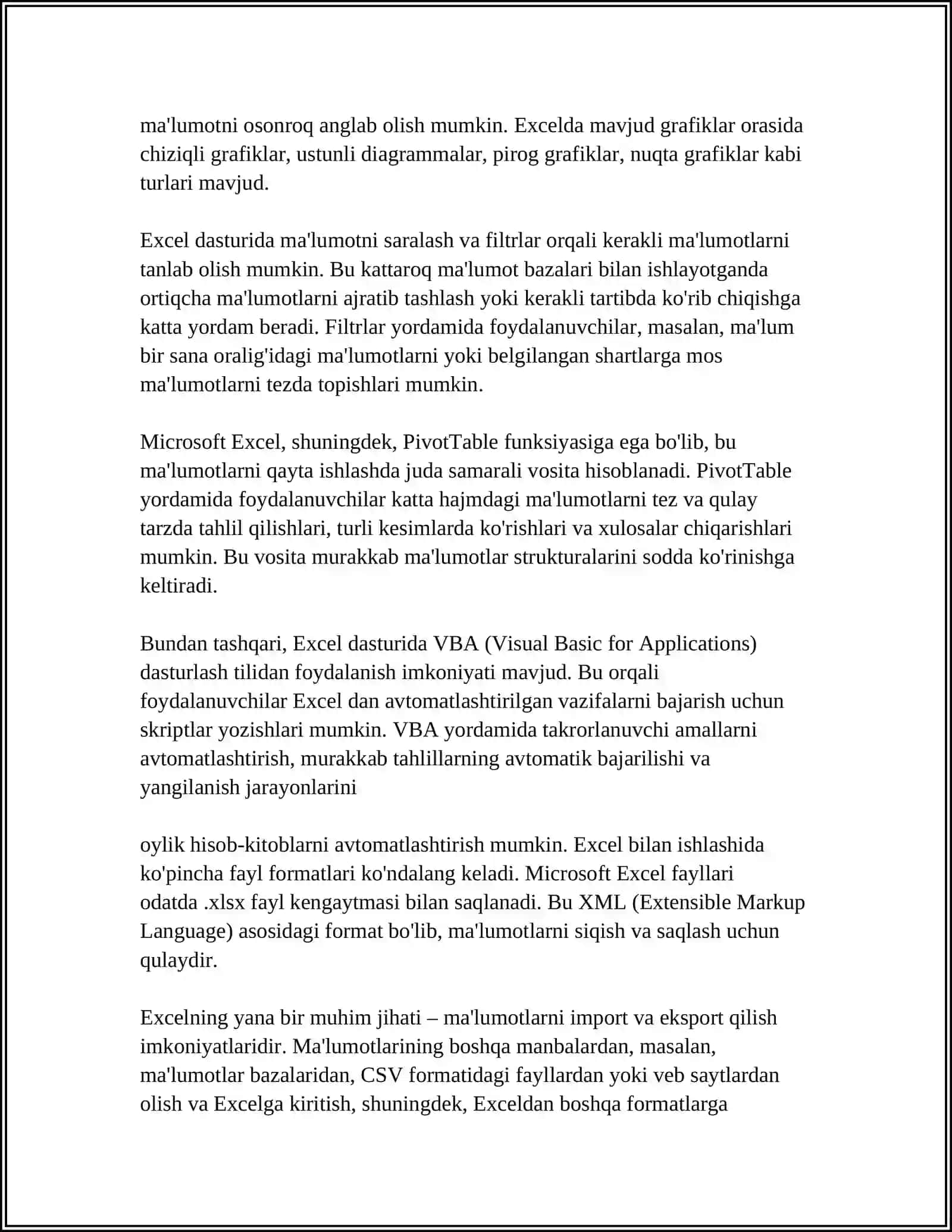 MICROSOFT EXSEL ELEKTRON JADVAL PROTSESORI VA UNING IMKONIYATLARI 4